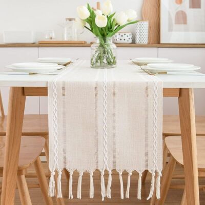 MOXIE Chemin De Table Beige, Table Chemin De Table De Style Campagnard Avec Glands 228x32cm - Publicité MOXIE Chemin De Table Beige, Table Chemin De Table De Style Campagnard Avec Glands 228x32cm - Publicité
