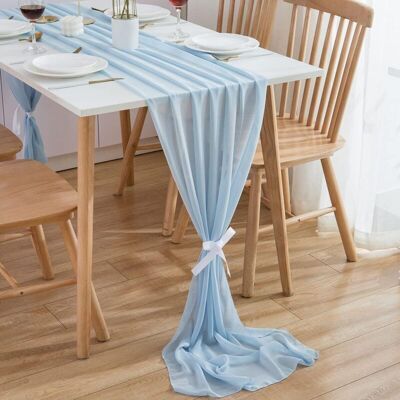 MOXIE Chemin De Table En Mousseline De Soie Décoration De Table De Mariage,rose Foncé,300 X 70 Cm,bleu Clair - Publicité MOXIE Chemin De Table En Mousseline De Soie Décoration De Table De Mariage,rose Foncé,300 X 70 Cm,bleu Clair - Publicité