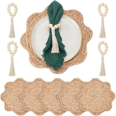 GRASSLIN Lot De 6 Set De Table Rond En Rotin Tressé, 30cm Sets De Table En Rotin Tressé En Forme De Fleur Avec 6 Pcs Rond De Serviette En Bois Pour Mariage Repas Décoration Intérieure Fêtes'parent'-'- - Publicité GRASSLIN Lot De 6 Set De Table Rond En Rotin Tressé, 30cm Sets De Table En Rotin Tressé En Forme De Fleur Avec 6 Pcs Rond De Serviette En Bois Pour Mariage Repas Décoration Intérieure Fêtes'parent'-'- - Publicité
