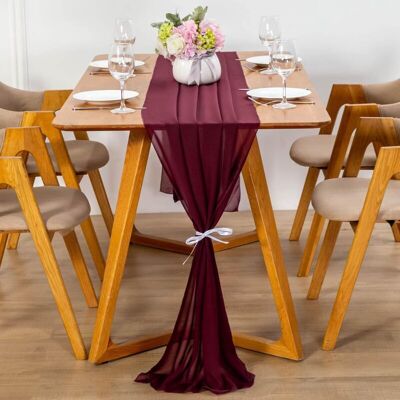 MOXIE Chemin De Table Moderne En Mousseline De Soie - 70 X 300 Cm - Lavable - Chemin De Table Décoratif En Tissu - Bordeaux - Publicité MOXIE Chemin De Table Moderne En Mousseline De Soie - 70 X 300 Cm - Lavable - Chemin De Table Décoratif En Tissu - Bordeaux - Publicité