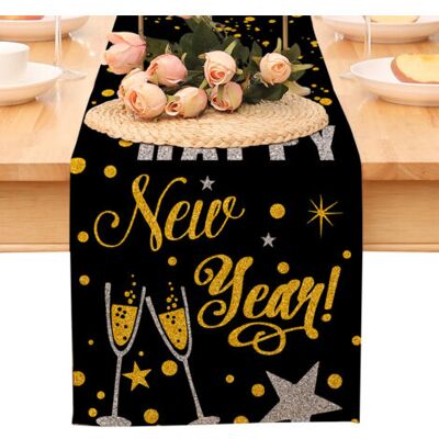 OEM Chemin De Table « Bonne Année », Nappe Noire Et Or À Pois Et Étoiles, Décoration Pour La Maison Et La Cuisine, Ambiance Champêtre, Linge De Table En Toile De Jute Pour Les Fêtes D'Hiver 2026 - Publicité OEM Chemin De Table « Bonne Année », Nappe Noire Et Or À Pois Et Étoiles, Décoration Pour La Maison Et La Cuisine, Ambiance Champêtre, Linge De Table En Toile De Jute Pour Les Fêtes D'Hiver 2026 - Publicité