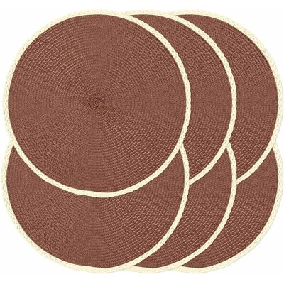GRASSLIN Lot De 6 Sets De Table Ronds Tressés De 38,1 Cm, Antidérapants, Lavables À Bords Fins Pour Décoration De Table De Cuisine, Salle À Manger (marron Rouille), 6'Bord Fin Beige, Marron Rouille 6 Pcs'bord - Publicité GRASSLIN Lot De 6 Sets De Table Ronds Tressés De 38,1 Cm, Antidérapants, Lavables À Bords Fins Pour Décoration De Table De Cuisine, Salle À Manger (marron Rouille), 6'Bord Fin Beige, Marron Rouille 6 Pcs'bord - Publicité