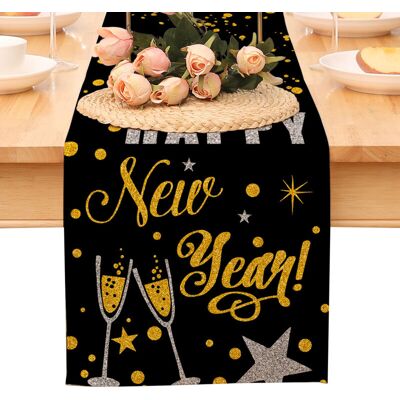 OEM Chemin De Table « Bonne Année », Nappe Noire Et Or À Pois Et Étoiles, Décoration Pour La Maison Et La Cuisine, Ambiance Champêtre, Linge De Table En Toile De Jute Pour Les Fêtes D'Hiver 2026 - Publicité OEM Chemin De Table « Bonne Année », Nappe Noire Et Or À Pois Et Étoiles, Décoration Pour La Maison Et La Cuisine, Ambiance Champêtre, Linge De Table En Toile De Jute Pour Les Fêtes D'Hiver 2026 - Publicité