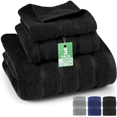 SANS MARQUE Lot De Serviettes En Coton Éponge 70 X 140 Cm + Serviette 35 X 75 Cm + Serviette De Visage 35 X 35 Cm En 100 % Coton Pour Salle De Bain, Sauna Et Invités (noir) - Publicité SANS MARQUE Lot De Serviettes En Coton Éponge 70 X 140 Cm + Serviette 35 X 75 Cm + Serviette De Visage 35 X 35 Cm En 100 % Coton Pour Salle De Bain, Sauna Et Invités (noir) - Publicité