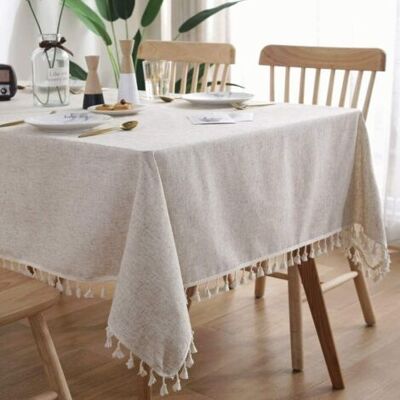 ABYSSE Nappe Rectangulaire Antitache Lavable, Couleur Unie, Avec Pompons, En Coton Et Lin, Pour Table De Cuisine, Salle À Manger, Buffet, Décoration (beige, 140 X 180 Cm) - Publicité ABYSSE Nappe Rectangulaire Antitache Lavable, Couleur Unie, Avec Pompons, En Coton Et Lin, Pour Table De Cuisine, Salle À Manger, Buffet, Décoration (beige, 140 X 180 Cm) - Publicité