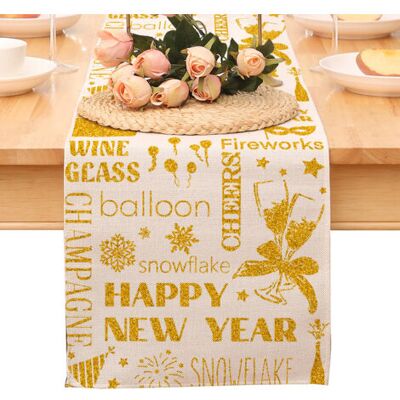 OEM Chemin De Table « Bonne Année », Nappe Noire Et Or À Pois Et Étoiles, Décoration Pour La Maison Et La Cuisine, Ambiance Champêtre, Linge De Table En Toile De Jute Pour Les Fêtes D'Hiver 2026 - Publicité OEM Chemin De Table « Bonne Année », Nappe Noire Et Or À Pois Et Étoiles, Décoration Pour La Maison Et La Cuisine, Ambiance Champêtre, Linge De Table En Toile De Jute Pour Les Fêtes D'Hiver 2026 - Publicité