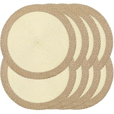 GRASSLIN Lot De 8 Sets De Table Ronds Tressés De 38,1 Cm, Lavables, Faciles À Nettoyer, Résistants À La Chaleur, Décoration Pour Fêtes De Vacances, Intérieur Ou Extérieur, Usage Quotidien (bord'bord Large Beig - Publicité GRASSLIN Lot De 8 Sets De Table Ronds Tressés De 38,1 Cm, Lavables, Faciles À Nettoyer, Résistants À La Chaleur, Décoration Pour Fêtes De Vacances, Intérieur Ou Extérieur, Usage Quotidien (bord'bord Large Beig - Publicité