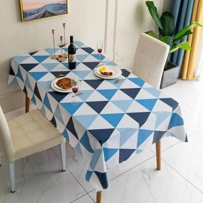 OEM Sabir Nappes Nappe Rectangulaire Pvc Essuyable Tissu De Table Etanche Facile Nettoyer Nappe Treillis Triangulaire Style Nordique (bleu, 140×180cm) - Publicité OEM Sabir Nappes Nappe Rectangulaire Pvc Essuyable Tissu De Table Etanche Facile Nettoyer Nappe Treillis Triangulaire Style Nordique (bleu, 140×180cm) - Publicité