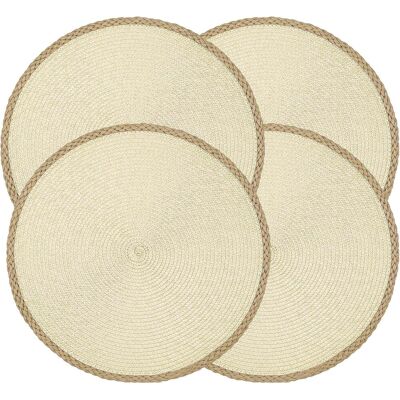 GRASSLIN Lot De 4 Sets De Table Ronds Tressés De 38,1 Cm, Lavables, Faciles À Nettoyer, Résistants À La Chaleur, Décoration Pour Fêtes De Vacances, Intérieur Ou Extérieur, Usage Quotidien (bord'bord Fin Beige - Publicité GRASSLIN Lot De 4 Sets De Table Ronds Tressés De 38,1 Cm, Lavables, Faciles À Nettoyer, Résistants À La Chaleur, Décoration Pour Fêtes De Vacances, Intérieur Ou Extérieur, Usage Quotidien (bord'bord Fin Beige - Publicité