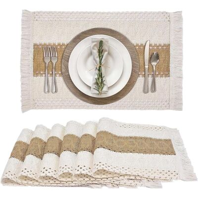 GRASSLIN Lot De 6 Sets De Table Bohème Tissés En Tissu Et Coton - Rectangulaires Et Rustiques - Beige - Macramé - Pour Mariages Rustiques, Fêtes De Famille, Table À Manger Et Cuisine - 30 X 50 Cm'parent'-'- - Publicité GRASSLIN Lot De 6 Sets De Table Bohème Tissés En Tissu Et Coton - Rectangulaires Et Rustiques - Beige - Macramé - Pour Mariages Rustiques, Fêtes De Famille, Table À Manger Et Cuisine - 30 X 50 Cm'parent'-'- - Publicité