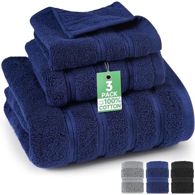 SANS MARQUE Lot De Serviettes En Coton Éponge 70 X 140 Cm + Serviette 35 X 75 Cm + Serviette De Visage 35 X 35 Cm En 100 % Coton Pour Salle De Bain, Sauna Et Invités (bleu Marine) - Publicité SANS MARQUE Lot De Serviettes En Coton Éponge 70 X 140 Cm + Serviette 35 X 75 Cm + Serviette De Visage 35 X 35 Cm En 100 % Coton Pour Salle De Bain, Sauna Et Invités (bleu Marine) - Publicité