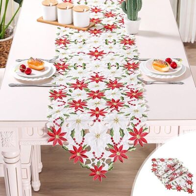 SANS MARQUE Chemin De Table Brodé De Noël - Poinsettia Et Houx - Pour Décorations De Noël - Linge De Table Pour Décoration De Noël - Décoration De Maison - Publicité SANS MARQUE Chemin De Table Brodé De Noël - Poinsettia Et Houx - Pour Décorations De Noël - Linge De Table Pour Décoration De Noël - Décoration De Maison - Publicité