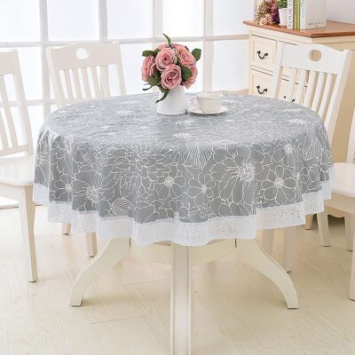 Vision Nappe Toile Cirée Pvc Ronde,avec Motif Floral Et Dentelle,nappe Ronde Anti Tache Impermeable Nappe De Table Toile Cirée De Salle À Manger,pour Salle À Manger,jardin,café,fête (gris,180cm) - Publicité Vision Nappe Toile Cirée Pvc Ronde,avec Motif Floral Et Dentelle,nappe Ronde Anti Tache Impermeable Nappe De Table Toile Cirée De Salle À Manger,pour Salle À Manger,jardin,café,fête (gris,180cm) - Publicité