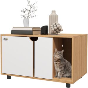 Pawhut – Maison De Toilette Pour Chat – Meuble Cache Litière Naturel Blanc – Dimensions 80x48x48 Cm – Portes Amortissantes – Tapis De Fuite Inclus - Publicité Pawhut – Maison De Toilette Pour Chat – Meuble Cache Litière Naturel Blanc – Dimensions 80x48x48 Cm – Portes Amortissantes – Tapis De Fuite Inclus - Publicité