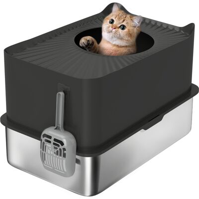 MC STAR Bac À Litière Pour Chat En Acier Inoxydable 85l Grande Capacité Maison De Toilette Semi-fermée, 60 X 40 X 38 Cm Noir - Publicité MC STAR Bac À Litière Pour Chat En Acier Inoxydable 85l Grande Capacité Maison De Toilette Semi-fermée, 60 X 40 X 38 Cm Noir - Publicité