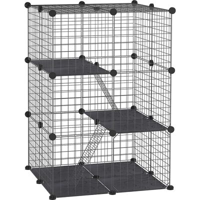 ARRIGONI Enclos Pour Petits Animaux, Cage À Lapin Modulable 3 Niveaux, 39 Panneaux Avec Rampes, En Métal, 70 X 70 X 105 Cm, Noir - Publicité ARRIGONI Enclos Pour Petits Animaux, Cage À Lapin Modulable 3 Niveaux, 39 Panneaux Avec Rampes, En Métal, 70 X 70 X 105 Cm, Noir - Publicité