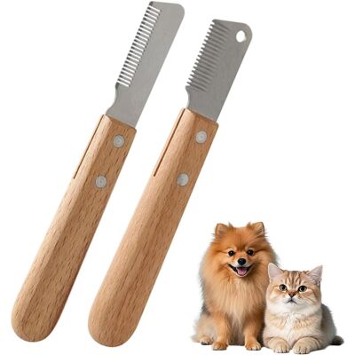GRASSLIN 1 Set Outils De Toilettage,peigne Démêloir Acier Inoxydable,manche Bois Naturel,pour Chien Chat Poil Dur - Publicité GRASSLIN 1 Set Outils De Toilettage,peigne Démêloir Acier Inoxydable,manche Bois Naturel,pour Chien Chat Poil Dur - Publicité