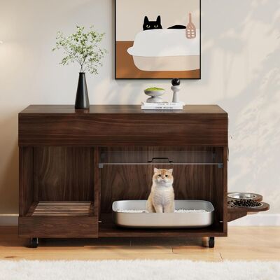 OEM Meuble Mobile Pour Litière (meuble Toilettes Pour Chat) – Avec Gamelles, Bac À Sable, Panneau Perforé Avec Crochets, Sans Bac À Litière, 100 × 45,5 × 67 Cm, Couleur Noyer - Publicité OEM Meuble Mobile Pour Litière (meuble Toilettes Pour Chat) – Avec Gamelles, Bac À Sable, Panneau Perforé Avec Crochets, Sans Bac À Litière, 100 × 45,5 × 67 Cm, Couleur Noyer - Publicité