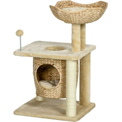 HEAT Arbre À Chat Avec Griffoir En Sisal Naturel, 1 Niche, Panier, Pompon, Jacinthe D'Eau En Peluche, 45 X 40 X 74 Cm, Beige - Publicité HEAT Arbre À Chat Avec Griffoir En Sisal Naturel, 1 Niche, Panier, Pompon, Jacinthe D'Eau En Peluche, 45 X 40 X 74 Cm, Beige - Publicité