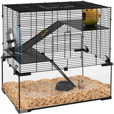 ARRIGONI Cage Hamster Cage Rongeur 3 Niveaux Avec Roue Rampes Maisonnette Abreuvoir Mangeoire 60l X 40l X 54,5h Cm Noir - Publicité ARRIGONI Cage Hamster Cage Rongeur 3 Niveaux Avec Roue Rampes Maisonnette Abreuvoir Mangeoire 60l X 40l X 54,5h Cm Noir - Publicité