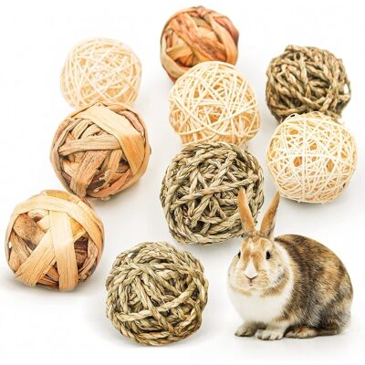 ALVIOR Boule À Mâcher - Rotin Naturel - Pour Lapins Hamsters Gerbilles Cochons D'Inde - 9 Pièces - Publicité ALVIOR Boule À Mâcher - Rotin Naturel - Pour Lapins Hamsters Gerbilles Cochons D'Inde - 9 Pièces - Publicité