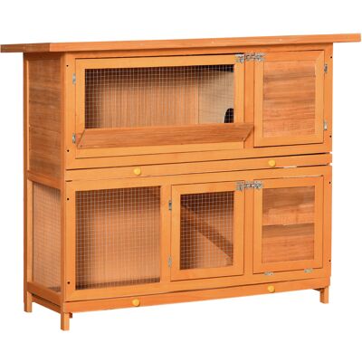 ARRIGONI Cage À Lapin Poulailler Clapier En Bois De Pin De Grande Taille Avec 2 Étages Râtelier À Foin Toit Ouvrant Dim.120l X 48l X100h Cm - Publicité ARRIGONI Cage À Lapin Poulailler Clapier En Bois De Pin De Grande Taille Avec 2 Étages Râtelier À Foin Toit Ouvrant Dim.120l X 48l X100h Cm - Publicité