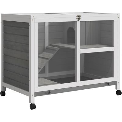 ARRIGONI Pawhut Cage À Lapin Clapier Sur Roulettes Petit Enclos Animaux En Bois Massif 2 Étages Toit Ouvrant Plates-formes 91,5 X 53,3 X 73 Cm Gris - Publicité ARRIGONI Pawhut Cage À Lapin Clapier Sur Roulettes Petit Enclos Animaux En Bois Massif 2 Étages Toit Ouvrant Plates-formes 91,5 X 53,3 X 73 Cm Gris - Publicité