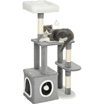 WINS Tour De Jeu Pour Chat 107 Cm Avec Cachette, 2 Boules Peluche, Poteaux Sisal, Grande Plateforme, 55x40x107 Cm, Gris - Publicité WINS Tour De Jeu Pour Chat 107 Cm Avec Cachette, 2 Boules Peluche, Poteaux Sisal, Grande Plateforme, 55x40x107 Cm, Gris - Publicité