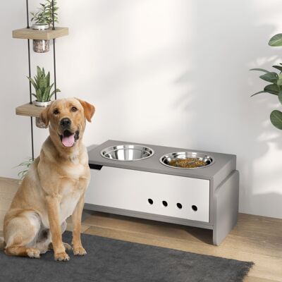 ALLAUVE Gamelle Surélevée Pour Chien Avec Tapis Anti-glouton Et Rangement, 2 X 2000 Ml Bols En Inox Gris. Publicité ALLAUVE Gamelle Surélevée Pour Chien Avec Tapis Anti-glouton Et Rangement, 2 X 2000 Ml Bols En Inox Gris. Publicité