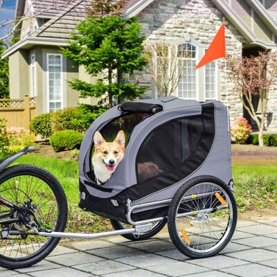 DEVOKO Remorque Pour Chien, À Vélo Transporteur De Chien Gris Noir 130 X 73 X 90cm Pour Des Voyages Sûrs Avec Votre Chien - Publicité DEVOKO Remorque Pour Chien, À Vélo Transporteur De Chien Gris Noir 130 X 73 X 90cm Pour Des Voyages Sûrs Avec Votre Chien - Publicité