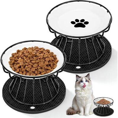 GRASSLIN 2 Pièces Gamelle Chat Surélevée, Support En Métal, Bol En Céramique, Tapis Antidérapant, Pour Chien Et Chat - Publicité GRASSLIN 2 Pièces Gamelle Chat Surélevée, Support En Métal, Bol En Céramique, Tapis Antidérapant, Pour Chien Et Chat - Publicité