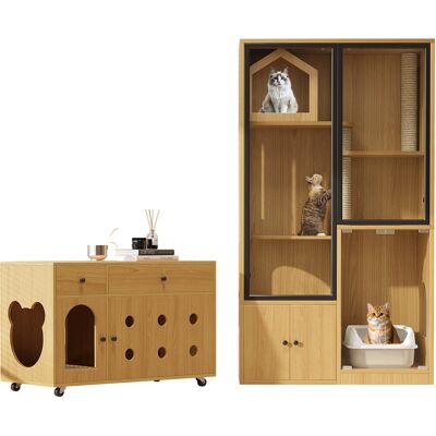 OEM Maison Pour Chats Katzenvilla Et Armoire Multifonction Pour Litière, Meuble Moderne En Verre Et Bois D’érable Avec Rangement Intégré, Adapté À Plusieurs Chats – Couleur Érable Et Jaune - Publicité OEM Maison Pour Chats Katzenvilla Et Armoire Multifonction Pour Litière, Meuble Moderne En Verre Et Bois D’érable Avec Rangement Intégré, Adapté À Plusieurs Chats – Couleur Érable Et Jaune - Publicité