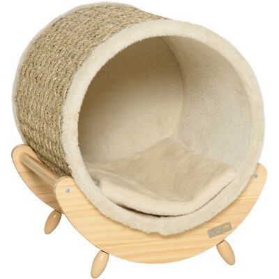 ARRIGONI Maison Niche Pour Chat Sur Pieds Avec Coussin Amovible Et Griffoir - Bois De Pin - Naturel - Publicité ARRIGONI Maison Niche Pour Chat Sur Pieds Avec Coussin Amovible Et Griffoir - Bois De Pin - Naturel - Publicité