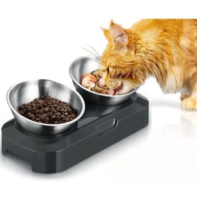 ABYSSE Gamelle Chien Chat Surélevé En Acier Inoxydable, 2 Bol Double Pour Chat & Chien D'Alimentation, Antidérapants Sans Déversement - Publicité ABYSSE Gamelle Chien Chat Surélevé En Acier Inoxydable, 2 Bol Double Pour Chat & Chien D'Alimentation, Antidérapants Sans Déversement - Publicité