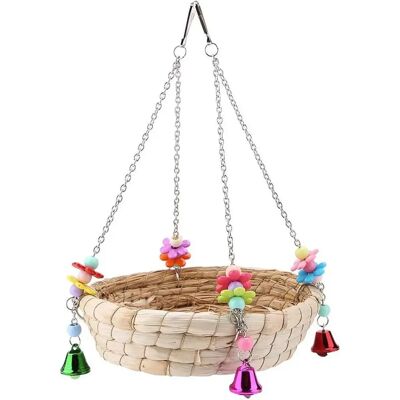 FORTUNEVILLE Nid D'Oiseau En Paille Naturelle Tressée À La Main, Avec 4 Clochettes En Métal, Jouet Pour Perruches Ondulées, Calopsittes, Perroquets Et Autres Oiseaux De Cage. Publicité FORTUNEVILLE Nid D'Oiseau En Paille Naturelle Tressée À La Main, Avec 4 Clochettes En Métal, Jouet Pour Perruches Ondulées, Calopsittes, Perroquets Et Autres Oiseaux De Cage. Publicité