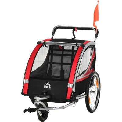 ACIRIHO Homcom Remorque Vélo Pour Enfant 2 En 1 Convertible Jogger Poussette Capacité 26,4 Kg Avec Réflecteurs Et Drapeau - 2 Places - Rouge - Publicité ACIRIHO Homcom Remorque Vélo Pour Enfant 2 En 1 Convertible Jogger Poussette Capacité 26,4 Kg Avec Réflecteurs Et Drapeau - 2 Places - Rouge - Publicité