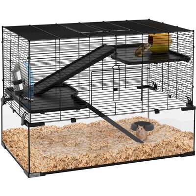 ARRIGONI Cage Hamster Cage Rongeur 3 Niveaux Avec Roue Rampes Maisonnette Abreuvoir Mangeoire 76,5l X 48,5l X 54,5h Cm Noir - Publicité ARRIGONI Cage Hamster Cage Rongeur 3 Niveaux Avec Roue Rampes Maisonnette Abreuvoir Mangeoire 76,5l X 48,5l X 54,5h Cm Noir - Publicité