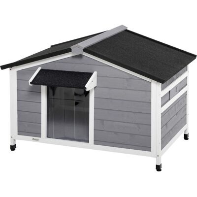 HEAT Niche Pour Chien De Style Campagnard – 2 Fenêtres, Porte, Toit Ouvrant Bitumé – Dimensions 109 X 79 X 72 Cm – Bois De Sapin Gris - Publicité HEAT Niche Pour Chien De Style Campagnard – 2 Fenêtres, Porte, Toit Ouvrant Bitumé – Dimensions 109 X 79 X 72 Cm – Bois De Sapin Gris - Publicité