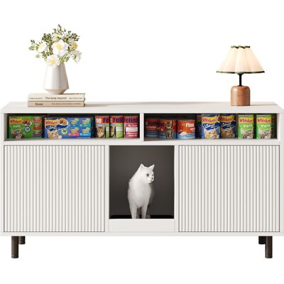 CAPSKA Caizimeuble Pour Litière De Chat / Meuble Pour Bac À Litière Avec Tapis Anti-litière, Meuble Pour Animaux Avec Étagère, Buffet / Meuble Tv Pour Animaux, Sans Bac À Litière, 120 X 50 X 66 Cm, Blanc - Publicité CAPSKA Caizimeuble Pour Litière De Chat / Meuble Pour Bac À Litière Avec Tapis Anti-litière, Meuble Pour Animaux Avec Étagère, Buffet / Meuble Tv Pour Animaux, Sans Bac À Litière, 120 X 50 X 66 Cm, Blanc - Publicité