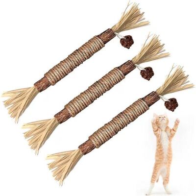 Vision Lot De 3 Jouets En Bois Naturel Pour Chat, Jouets À Mâcher À L'Herbe À Chat, Nettoyage Des Dents, Soins Dentaires, Friandises Comestibles Pour Chat - Publicité Vision Lot De 3 Jouets En Bois Naturel Pour Chat, Jouets À Mâcher À L'Herbe À Chat, Nettoyage Des Dents, Soins Dentaires, Friandises Comestibles Pour Chat - Publicité