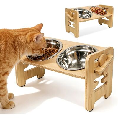 SANS MARQUE Gamelle Chat Surélevée Avec Support En Bois, Double Gamelle Pour Chat Et Petit Chien, Gamelles Élevée Réglable Avec 2 Bols En Acier Inoxydable, Station D’alimentation Antidérapante - Publicité SANS MARQUE Gamelle Chat Surélevée Avec Support En Bois, Double Gamelle Pour Chat Et Petit Chien, Gamelles Élevée Réglable Avec 2 Bols En Acier Inoxydable, Station D’alimentation Antidérapante - Publicité