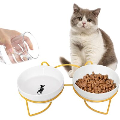 Generic Lot 2x Bol En Céramique Surélevé Pour Chat - Gamelle Double Avec Support Incliné Pour Nourriture/eau - Publicité Generic Lot 2x Bol En Céramique Surélevé Pour Chat - Gamelle Double Avec Support Incliné Pour Nourriture/eau - Publicité