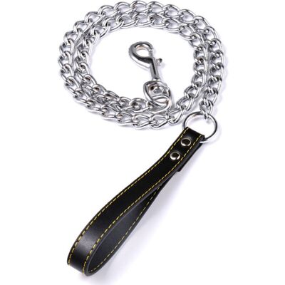 PELTOR Jeffergarden laisse-chaîne Pour Chien Avec Poignée En Cuir Pu - Noir 2mm X 120cm - Pour Promenade Et Dressage - Publicité PELTOR Jeffergarden laisse-chaîne Pour Chien Avec Poignée En Cuir Pu - Noir 2mm X 120cm - Pour Promenade Et Dressage - Publicité