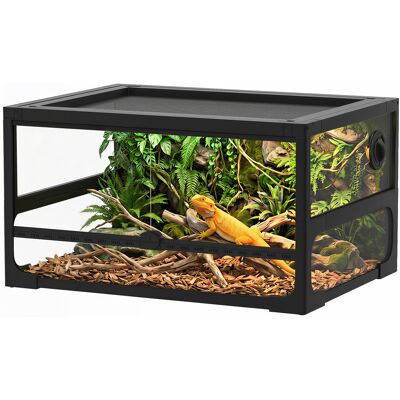 MIDUODUO Terrarium Surélevé Pliable Reptiles 60x45x32 Cm Serrure Porte Alimentation Ventilation Vue 360° Verre Trempé Treillis Métallique Lézards Araignées - Publicité MIDUODUO Terrarium Surélevé Pliable Reptiles 60x45x32 Cm Serrure Porte Alimentation Ventilation Vue 360° Verre Trempé Treillis Métallique Lézards Araignées - Publicité