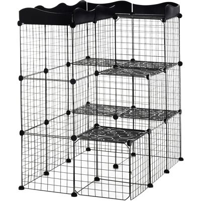 HEAT Enclos Modulaire À 3 Niveaux Pour Petits Animaux (chats, Lapins), 2 Portes, Rampe Grillagée, 105 X 70 X 116 Cm, Noir - Publicité HEAT Enclos Modulaire À 3 Niveaux Pour Petits Animaux (chats, Lapins), 2 Portes, Rampe Grillagée, 105 X 70 X 116 Cm, Noir - Publicité