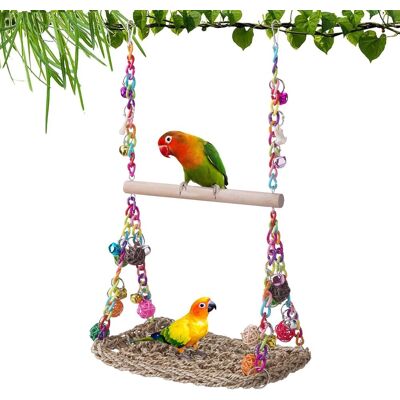 KAJFJAD Ensemble Balançoire Et Perchoir Pour Oiseaux – Bois, Plateforme Tressée En Jonc De Mer Pour Grimper Et Mâcher (perruches, Perruches Ondulées Et Plus Encore) - Publicité KAJFJAD Ensemble Balançoire Et Perchoir Pour Oiseaux – Bois, Plateforme Tressée En Jonc De Mer Pour Grimper Et Mâcher (perruches, Perruches Ondulées Et Plus Encore) - Publicité