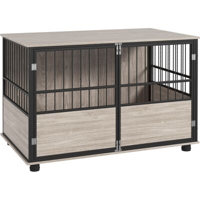 HEAT Cage D'Intérieur Pour Chien, Table D'Appoint, 100 X 60 X 68 Cm, Niche, 3 Portes Verrouillables, Aspect Bois Noir - Publicité HEAT Cage D'Intérieur Pour Chien, Table D'Appoint, 100 X 60 X 68 Cm, Niche, 3 Portes Verrouillables, Aspect Bois Noir - Publicité