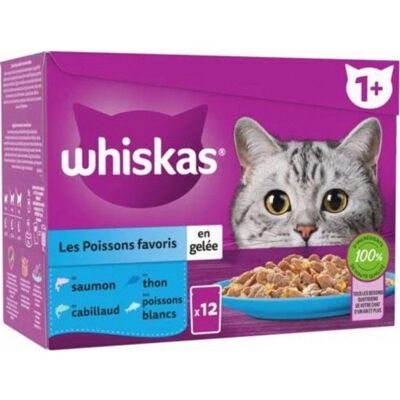 Whiskas Patée Pour Chat Adulte Poissons Favoris En Gelée 12x85g Soit 1,02kg - Publicité Whiskas Patée Pour Chat Adulte Poissons Favoris En Gelée 12x85g Soit 1,02kg - Publicité