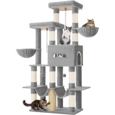 OEM Arbre À Chat, 176 Cm, 2 Plateformes Extra-larges, 2 Grandes Grottes, 9 Poteaux À Griffer En Sisal, 2 Hamacs, Panier Pour Chat, Pompons, Convient Aux Chats Maine Coon, Gris Clair - Publicité OEM Arbre À Chat, 176 Cm, 2 Plateformes Extra-larges, 2 Grandes Grottes, 9 Poteaux À Griffer En Sisal, 2 Hamacs, Panier Pour Chat, Pompons, Convient Aux Chats Maine Coon, Gris Clair - Publicité