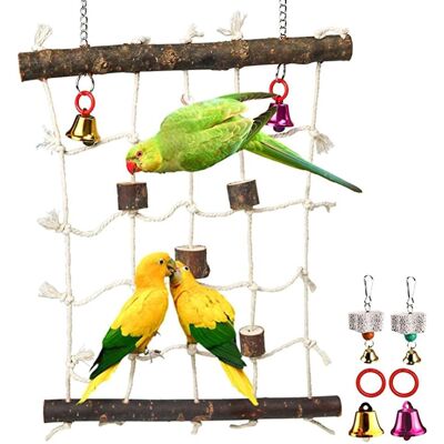 LISATR Filet D'Escalade Pour Oiseaux, Échelle Suspendue, Blocs À Mâcher En Bois, Clochettes, Pierres À Mâcher - Publicité LISATR Filet D'Escalade Pour Oiseaux, Échelle Suspendue, Blocs À Mâcher En Bois, Clochettes, Pierres À Mâcher - Publicité
